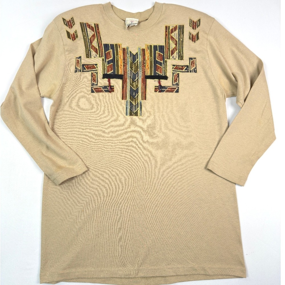 Vintage K.W.B.L 1993 Graphic Long Sleeve T-Shirt Aztec‎ Design XL
